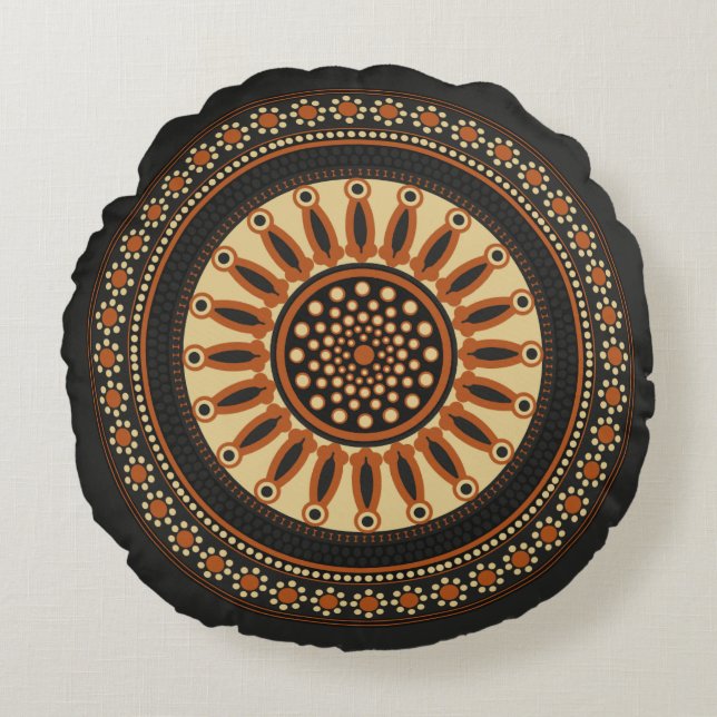 Etruscan Bucchero Solar Mandala-accent Rund Kudde (Framsidan)