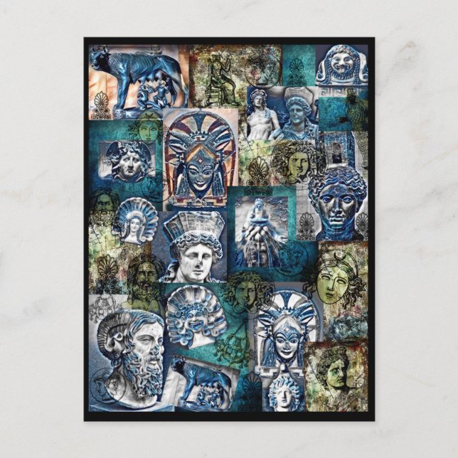 Etruscan Gudom collage vycard Vykort (Framsida)