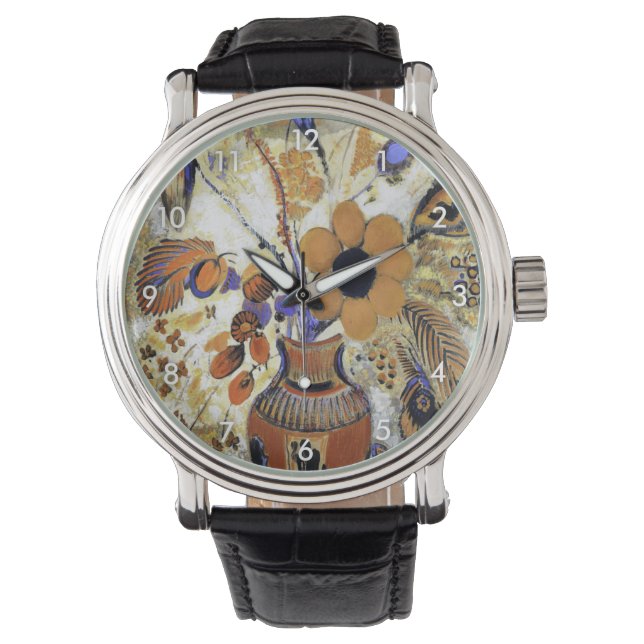 Etruscan Vas med Flowers, Redon Armbandsur (Framsida)