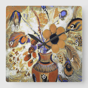 Etruscan Vas med Flowers, Redon Fyrkantig Klocka