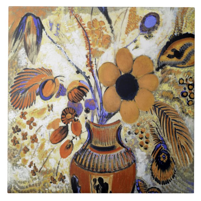 Etruscan Vas med Flowers, Redon Kakelplatta (Framsidan)