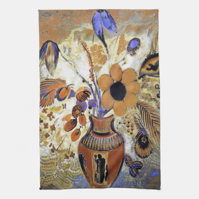 Etruscan Vas med Flowers, Redon Kökshandduk (Vertikal)