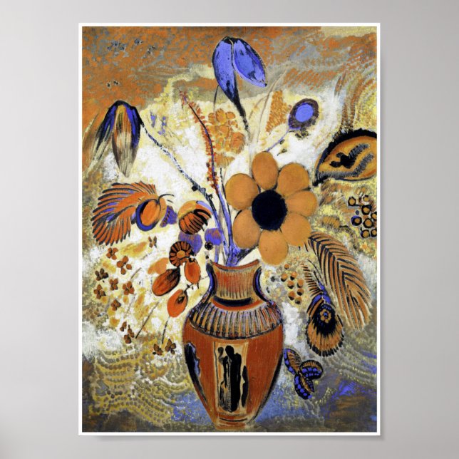 Etruscan Vas med Flowers, Redon Poster (Framsidan)