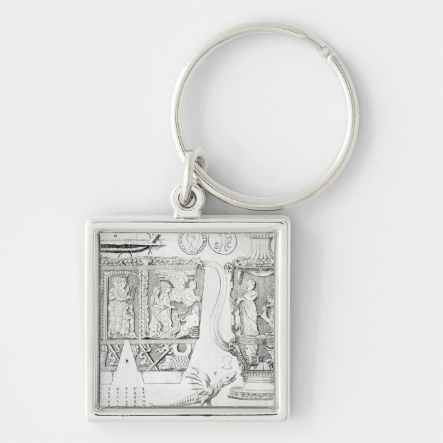 Etruscan vas och designer, 1749 fyrkantig silverfärgad nyckelring (Framsidan)