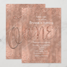 ETT 1-års Födelsedags Falskt Rosa Guld Glitter Inb Inbjudningar