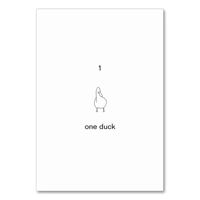 Ett, 1, ett anka-anpassningsbar-kort bordsnummer (Baksidan)