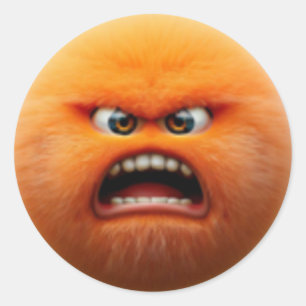 Ett adult tecken på orange boll i arg runt klistermärke