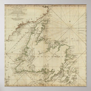 Ett allmänt kartlägger av ön av Newfoundland Poster