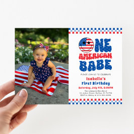Ett amerikanskt barn 4:e juli Foto första födelsed Inbjudningar