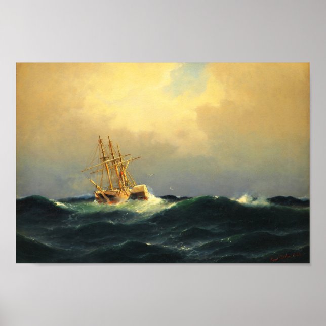 Ett ångskepp i en storm i Atlanten Poster (Framsidan)