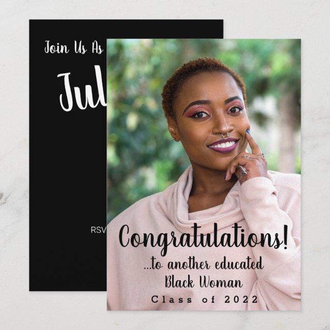 Ett annat utbildat Black Woman 2022 Studenten Phot Inbjudningar (Fram/baksida)