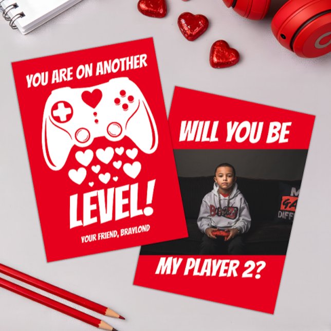 Ett annat Valentines day-grafikkort på nivå (Video Game Kids Photo Valentines Day Card)