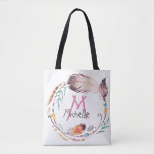Ett Anpassade Monogrammed Boho Tote Bag Tygkasse