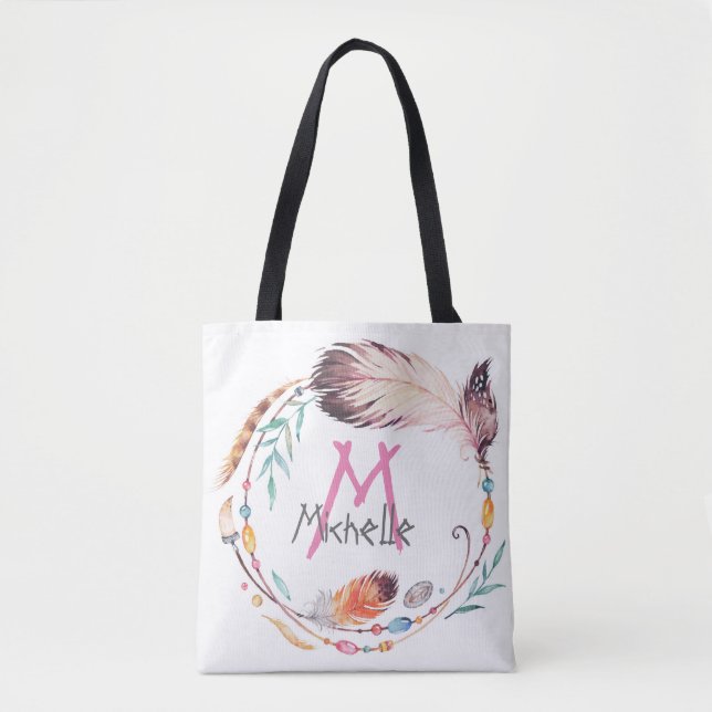 Ett Anpassade Monogrammed Boho Tote Bag Tygkasse (Framsida)
