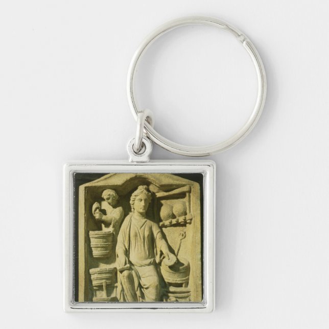 Ett apotek fyrkantig silverfärgad nyckelring (Framsidan)