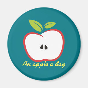 Ett äpple med röd kontur och grönt löv magnet