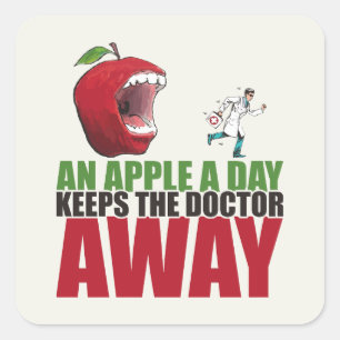 Ett äpple om dagen Behållor Doktor Away-lättäpple Fyrkantigt Klistermärke