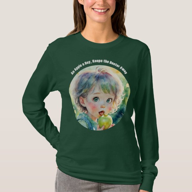 Ett äpple om dagen Citatordspråk Söt T-Shirt (Framsida)