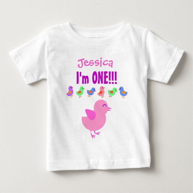 Ett år 1:a födelsedag Cute Little Chicks V05 Tee Shirt (Framsida)