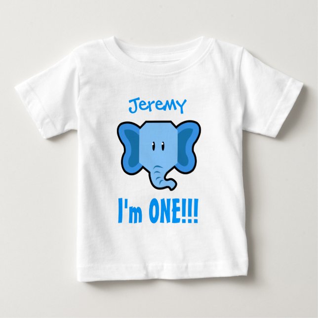 Ett år 1:a födelsedagspojken med Elephant V01 Tee (Framsida)
