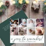 Ett år att minnas Årsöversikt 8 Foto Collage Julkort<br><div class="desc">Skapa ett modernt julkort i årsöversiktsstil för familj och vänner i jul genom att dela dina favoritfoton av din familjs speciella ögonblick. Unik flerbilder-holidaykortdesign med åtta favoritfoton i en collage-layout, med "ett år att minnas" i modern handskriven kalligrafi och din familjs namn och år i enkel typsnitt. Den gröna färgen...</div>