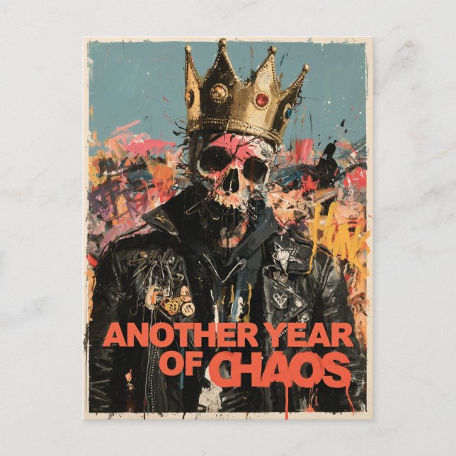 "Ett år av kaos" Punk Skull King Design Vykort (Framsida)