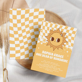 Ett år av solskensGult Groovy 1:a födelsedag Inbjudningar