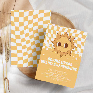 Ett år av solskensGult Groovy 1:a födelsedag Inbjudningar