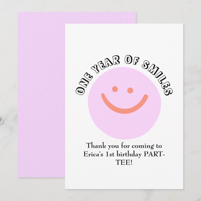ETT ÅR FÖR SMILES Birthday Spädbarn ytterligare in Tack Kort (Fram/baksida)