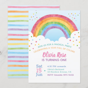 Ett år Fullt Färg   Rainbow First Birthday Inv Inbjudningar