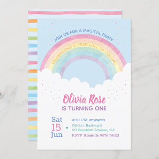 Ett år Fullt Färg | Regnbåge första födelsedag Inbjudningar