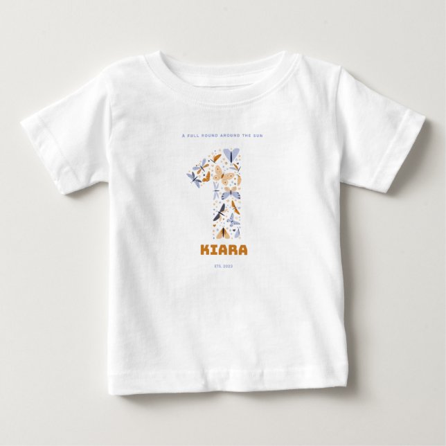 Ett år gammal baby, runt sol, födelsedagspressen t shirt (Framsida)