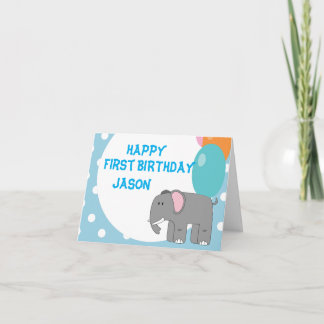 Ett år gammal elefant från baby, födelsedag kort