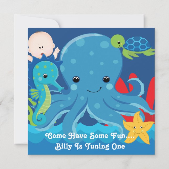 Ett år gammal fågeldag, Octopus Party Inbjudningar (Framsida)