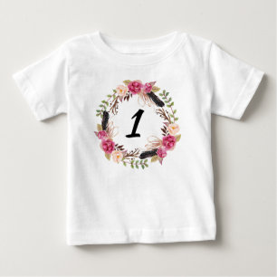 Ett år gammal fågeldagshandel Boho Birthday Shir T Shirt