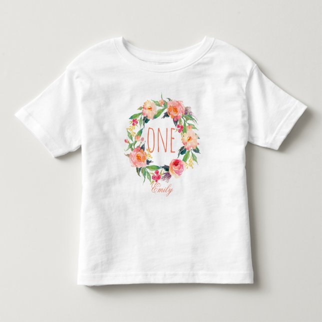 Ett år gammal födelsedagseftermiddag Flicka Blommi T-shirt (Framsida)