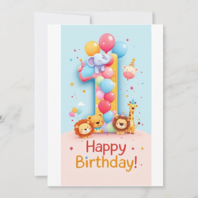 Ett år gammalt safari Party-födelsedagskort (Framsida)