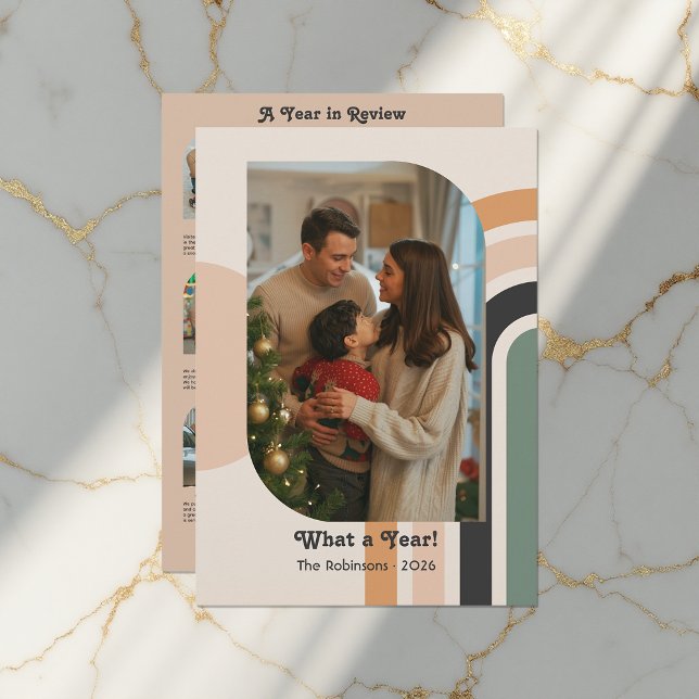 Ett år i backspegeln 12 Fotokollage Retrohelgdag Julkort (A Year in Review 12 Photo Collage Retro Holiday Card)