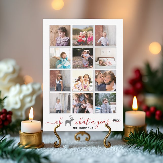 Ett år i recensionen av fotokollage rött julkort (Skapare uppladdad)
