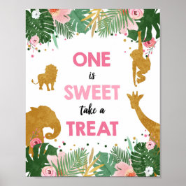 Ett är Sweet Safari Animals Birthday Sign Poster