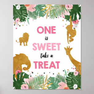 Ett är Sweet Safari Animals Birthday Sign Poster