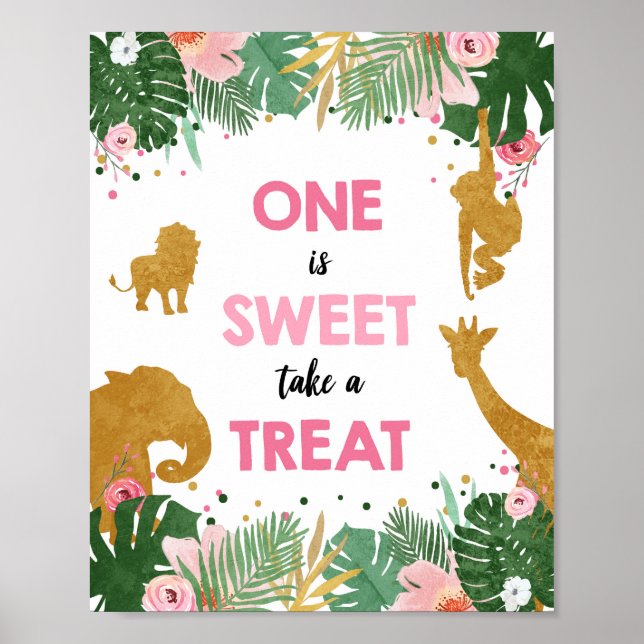 Ett är Sweet Safari Animals Birthday Sign Poster (Framsidan)