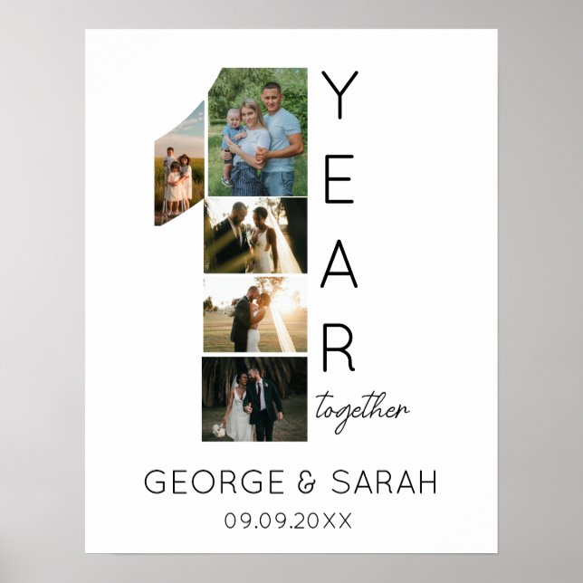 Ett år tillsammans bröllopsjubileum 5 Foto Poster (Framsidan)