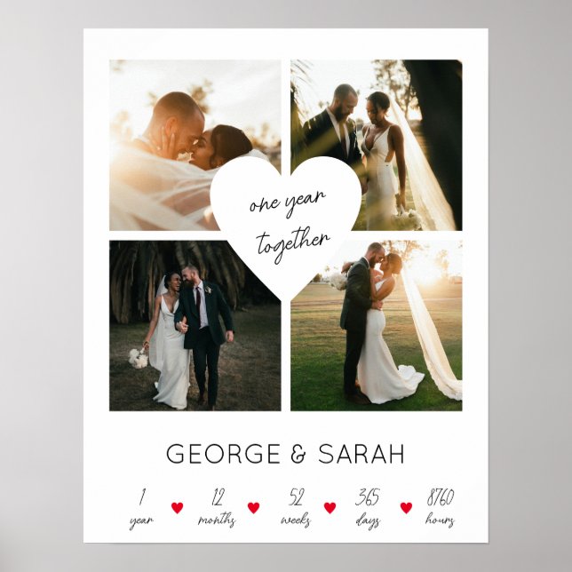 Ett år tillsammans med Bröllop-årsdag 4 foto Poster (Framsidan)