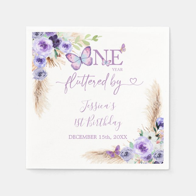 Ett års fjäril första födelsedag Papper Pappersservett (Framsidan)