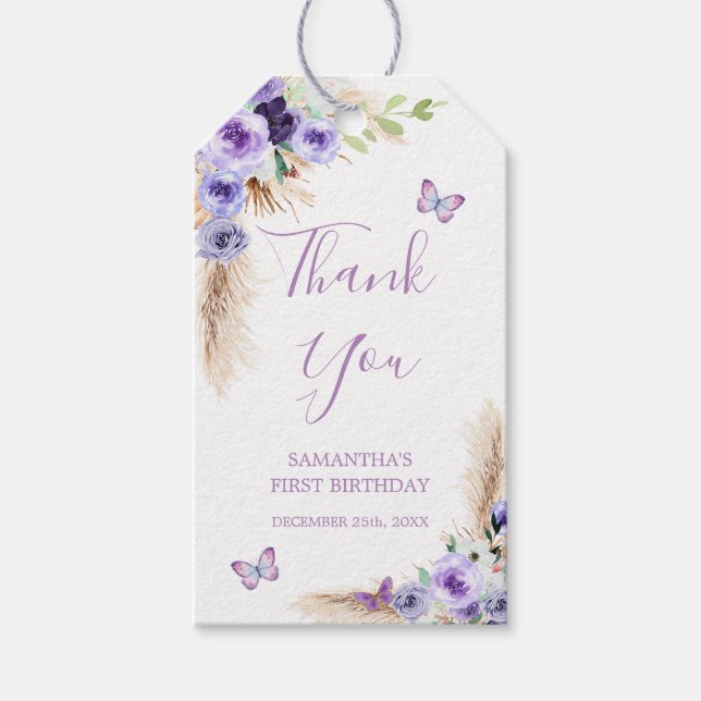 Ett års fjärilshuggning, födelsedagsdag, Tack Presentetikett (Framsidan)