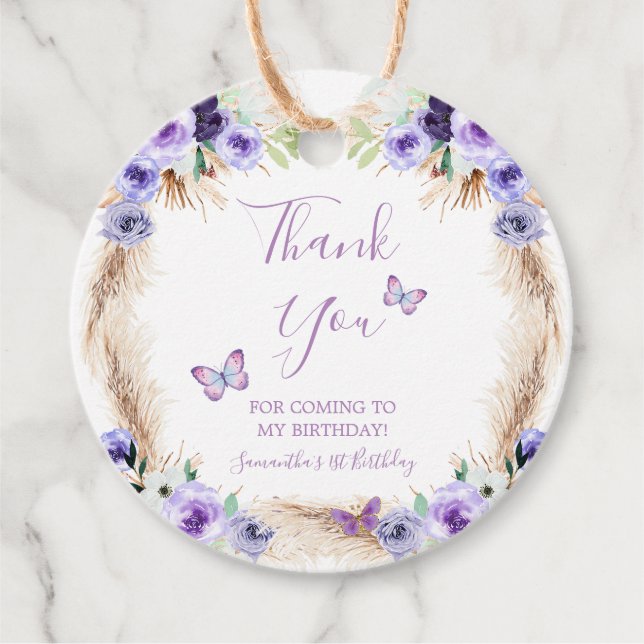 Ett års fjärilspapper första födelsedag Blommigt Gåvor Etiketter (Framsida)