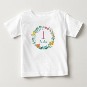 Ett års födelsedag Färglös Blommigt av fjäril T Shirt