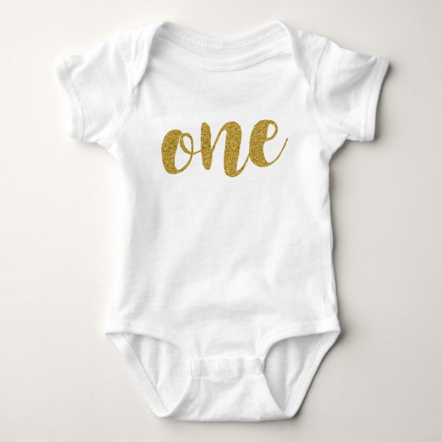 Ett års gammal Cute Golden Glitter Baby Bodykostym T Shirt (Framsida)