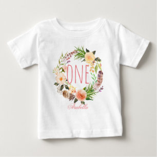 Ett års gammal födelsedagstid Flicka Blommigt ande T-shirt